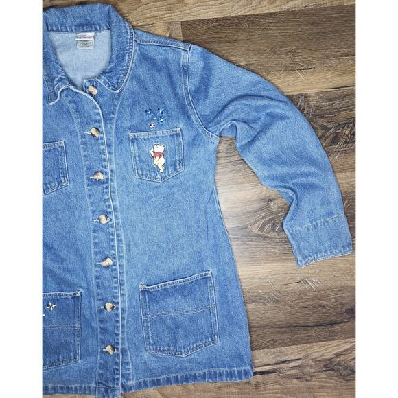 Vintage Disney Winnie the Pooh Embroidered Long Denim Jacket Women’s Size Large - Picture 9 of 16
